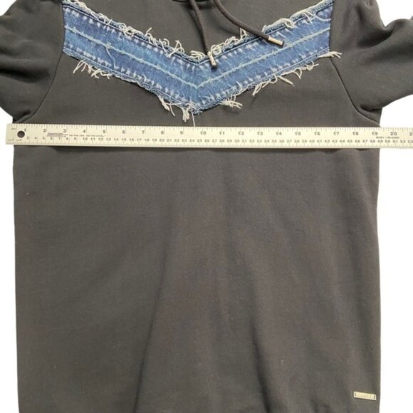 Diesel black hoodie sweatshirt 100% cotton black denim insert long sleeves Small - Picture 10 of 13